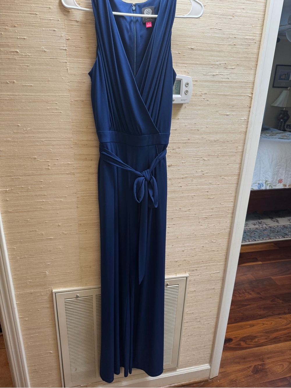 Vince Camuto: Navy Sleeveless Wide Leg Jumpsuit Wrap Front Tie Waist Size Medium